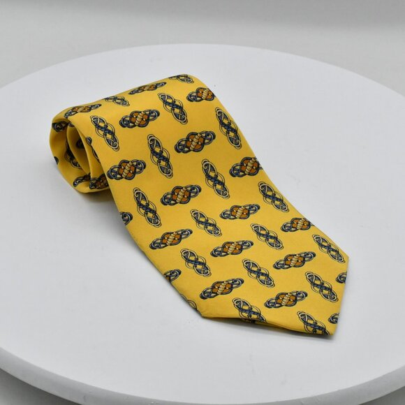 Valentino Cravatte Yellow 100% Silk Tie Hand Made Made In Italy - Picture 1 of 6